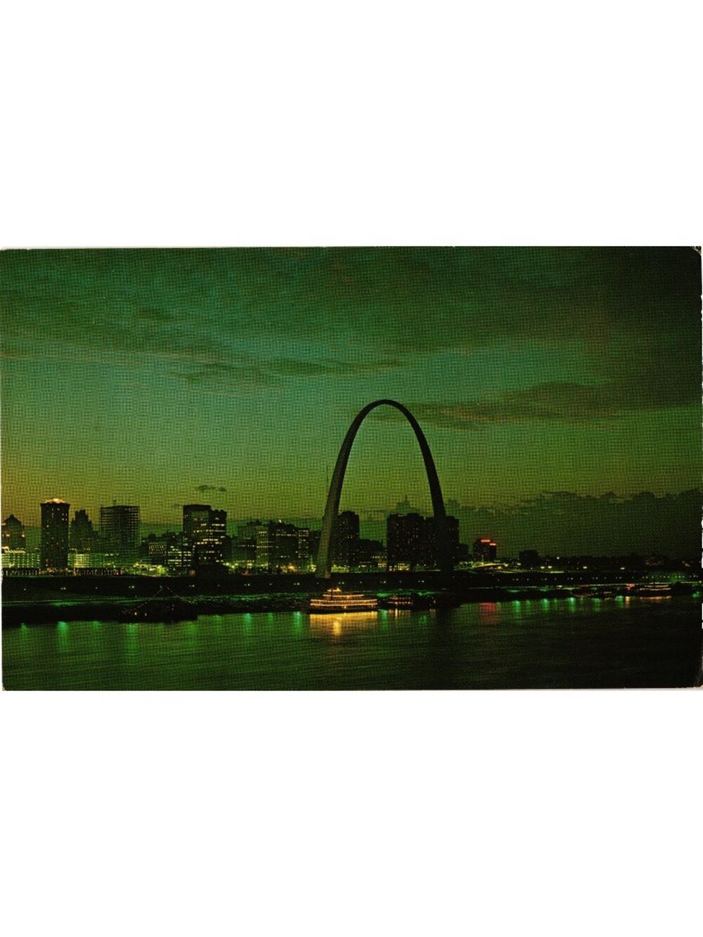 St. Louis Gateway Arch & Skyline Night View Postcard - Vintage Columbia View Car